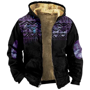 Толстовка с капюшоном на молнии с принтом ацтеков, мужское утолщенное зимнее пальто с 3D принтами, уличная куртка B09