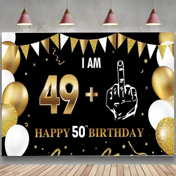 украшение на 50-й день рождения, мне 49 + 1, Фон для баннера, Мужские, женские, черные, Золотые Принадлежности для вечеринки по случаю дня рождения, 50-летний Фон для дня рождения