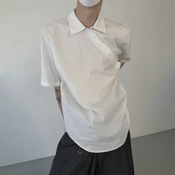 Французская элегантная однотонная рубашка, мужские Летние рубашки с коротким рукавом, Корейская модная уличная одежда, унисекс для ЛГБТ, Уникальный дизайн, блузка унисекс