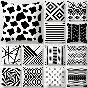 Черно-белые геометрические буквы в клетку, чехол для подушки из полиэстера, Корзина для подушек, Домашний декор, Диван-кровать