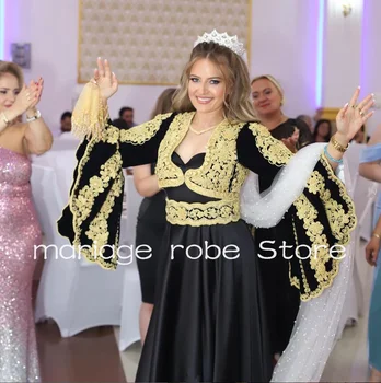 Черное Золото Албанская Невеста Свадебное Платье для женщин Кружевная Аппликация Фея С Длинным Рукавом Арабский Кафтан Свадебное Платье Kosova