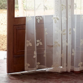 Шторы в американско-французском стиле для гостиной, роскошной спальни, столовой, изготовленные на заказ тюлевые занавески с вышивкой белыми листьями, прозрачные оконные шторы