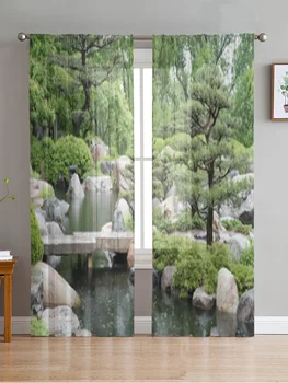 Японский сад Шифоновые прозрачные занавески для гостиной Декор спальни Кухонные Вуали Тюлевые занавески